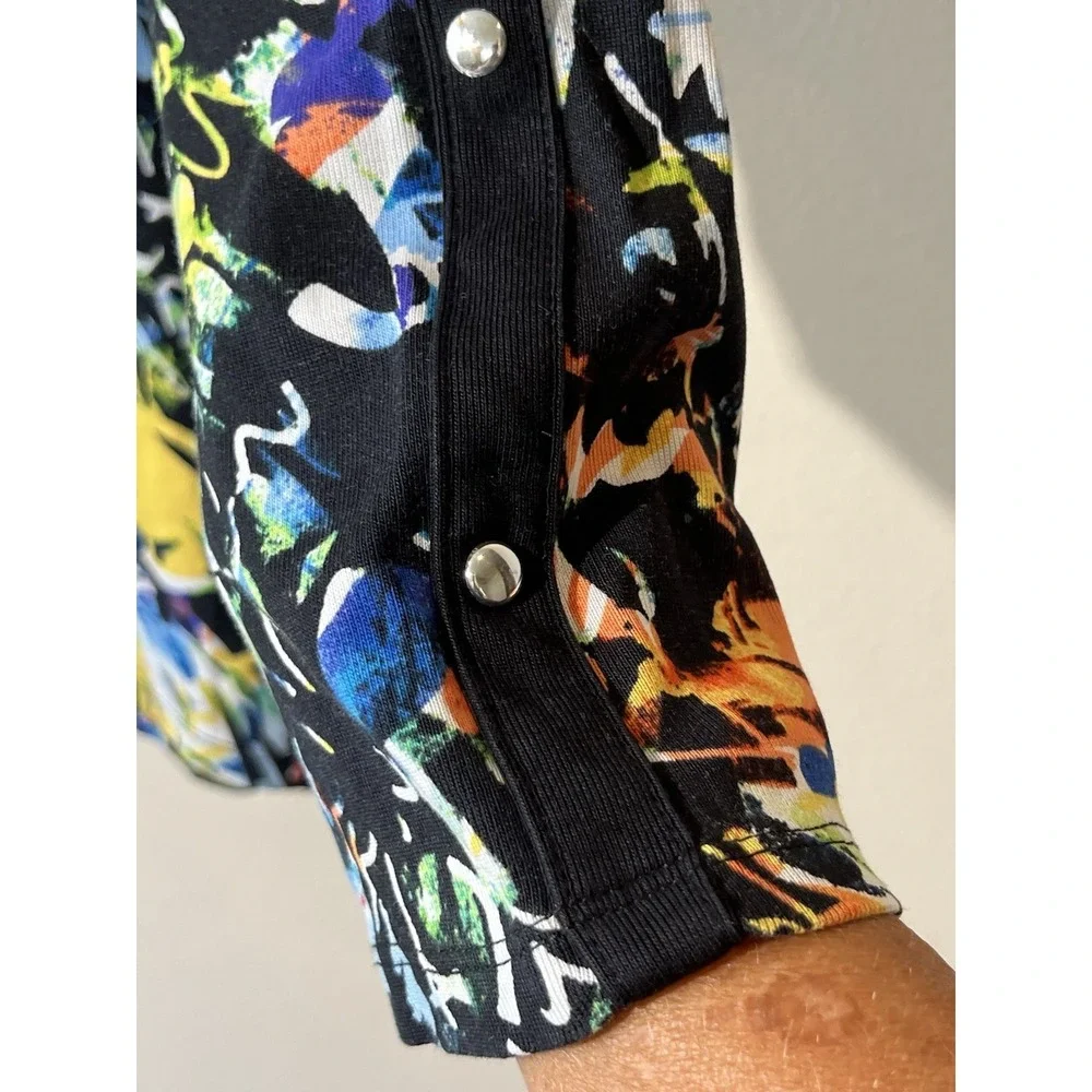 Rafaella Sweater Women XL Floral Studded 3/4‎ Sleeve Ribbed Pullover Black Fall